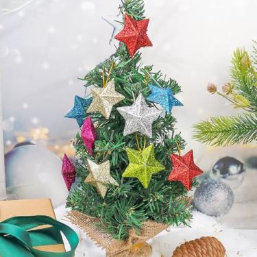 Imagem de 6 peças/conjunto de mini enfeites coloridos com estrelas brilhantes para pendurar cinco pontas para decoração de árvore de Natal para festa em casa (5 cm)