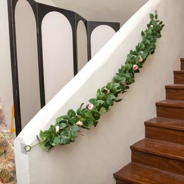 Imagem de Guirlanda artificial de 1,8 m, folhas de rosa, 66 peças, folhas falsas para festa de casamento, guirlanda de Natal, temporada de férias, lareira (6 folhas com rosa rosa)