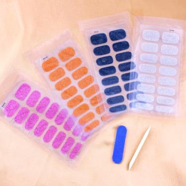 Imagem de Conjunto de 4 folhas de gel para unhas com adesivos, palitos de madeira e lixas de unhas