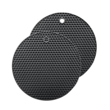 Imagem de Pacote com 2 tapetes de silicone resistentes ao calor, almofadas quentes antiderrapantes multiuso de 18 cm para pegadores de panela de cozinha, abridor de jarra, suporte de colher, tapete de secagem