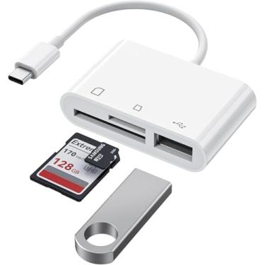 Imagem de Hub USB Tipo C 3 em 1, Adaptador USB 3.0, Leitor de Cartão SD/TF/Micro SD, Leitor de cartão de memória OTG, Branco