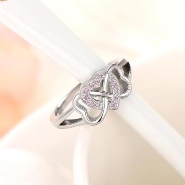 Imagem de Aliança de casamento romântica com coração e joia delicada de zircônia cúbica brilhante, 6, Latão, Zircônia cúbica