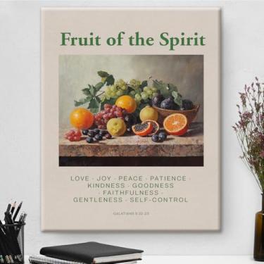 Imagem de Arte de parede em tela com versículo bíblico, fruto do espírito, gálatas 5:22-23, impressão das escrituras, pôster retrô, arte bíblica emoldurada para cozinha, sala de jantar, decoração de casa 20 x