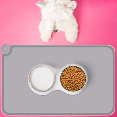 Imagem de Tapete impermeável para comida de cachorro de 56 x 35,5 cm, jogo americano mais pesado e grosso para gatos e cães, tapetes antiderrapantes de silicone (cinza)