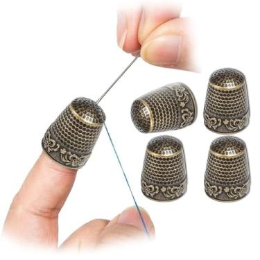 Imagem de 4 peças de dedais de costura, dedais de metal para protetor de dedo de costura manual, acessórios de artesanato para ferramentas de tricô DIY (Bronze)