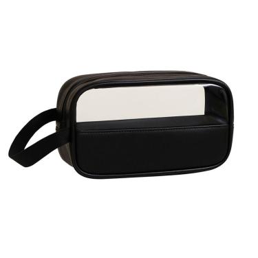 Imagem de Bolsa Necessaire Organizadora Estojo Portátil Higiene Pessoal Para Viagem Cosméticos Maquiagem Preto