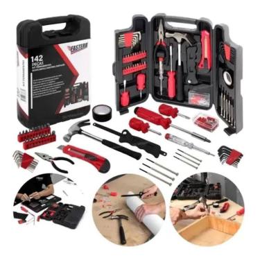 Imagem de Kit De Ferramentas Completa 142 Peças Maleta Chaves Martelo Soquetes Jogo Multiuso Manuais