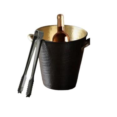 Imagem de Balde de gelo de aço inoxidável bicamada preservação do calor isolamento frio bonito KTV champanhe vinho tinto cerveja gelo bloco de gelo balde comercial (com clipe de gelo prateado, P)