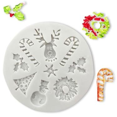 Imagem de 1 pçs moldes de silicone de Natal 3D moldes de chocolate doce boneco de neve muleta de alce de gengibre molde de design em forma de floco de neve para topos de bolo, cubos de gelo, gelatina, faça você