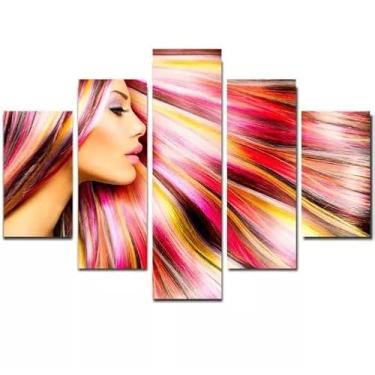 Imagem de Kit quadro decorativo 5 peças 95x60cm Salão De Beleza Mosaico Penteado