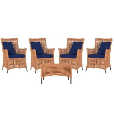 Imagem de 4 Poltronas E 1 Mesa Igapó Alumínio Marrom Corda Náutica E10 Terra Cota