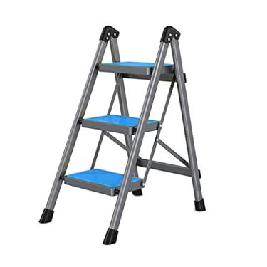 Imagem de Escadas dobráveis com 3 degraus Escada dobrável Escada de metal com pedal antiderrapante tipo X Escada portátil de segurança escada pequena para casa escada resistente (cor: laranja) (laranja)
