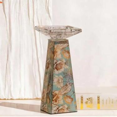 Imagem de Timetrace Castiçal de vidro alto com padrão de borboleta floral, suporte de vela para pilar e velas longas, centro de mesa decorativo para sala de jantar, sala de estar, pátio, casamentos, presente