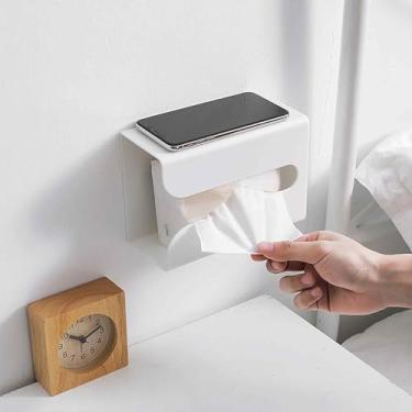 Imagem de Suporte de caixa de lenços de parede - Organizador multiuso com economia de espaço para cozinha, banheiro, guardanapo branco elegante e dispensador de toalha de papel
