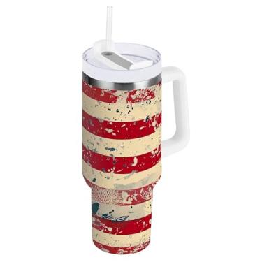 Imagem de xigua Copo American Star Flag de 850 g com tampa e canudo, aço inoxidável de vácuo duplo isolado garrafa de água esportiva suporte para copo de café de viagem à prova de vazamento para bebida gelada