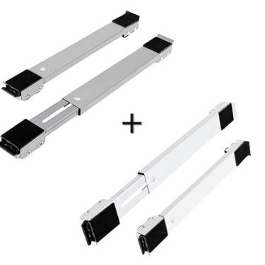 Imagem de Suporte Universal de Alumínio com Rodinhas, Base Carrinho para Geladeira, Fogão e Máquina de Lavar, Movedor de Aparelhos Durável (Branco+Cinza 4uni)