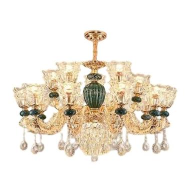 Imagem de Lustre de luxo em cerâmica e cristal, design europeu, ideal para quartos aconchegantes, salas de estar elegantes e salas de jantar. Eficiente em termos energéticos (12 lâmpadas).
