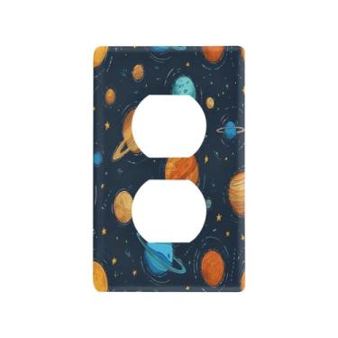 Imagem de Blueangle Placa de parede com desenho animado sistema solar planetas duplex, tamanho padrão, placas de cobertura de tomada elétrica de 1 gangue para decoração de quarto de escritório em casa, 4,53 x
