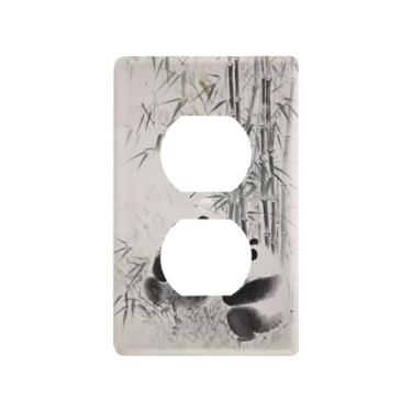 Imagem de Blueangle Placa de parede dupla de bambu panda chinês, tamanho padrão, placas de cobertura de tomada elétrica de 1 gangue para decoração de quarto de escritório em casa, 4,53 x 2,76 polegadas (186)