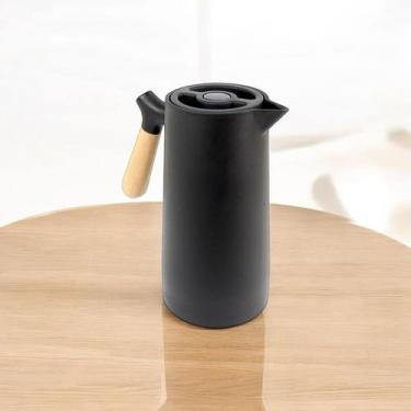 Imagem de Garrafa Térmica Plástica 1L com Cabo de Madeira  Moderna Estilo e Func