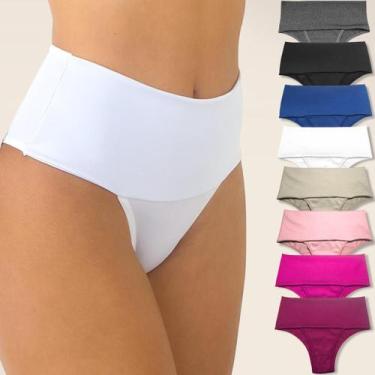 Imagem de Kit 10 Calcinhas Cós Alto Duplo Modeladora Cores Sortidas Tamanho:PCor