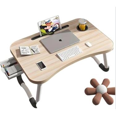 Imagem de Portátil Mesa Dobrável Articulada em Mdf Suporte para Laptop Cama Estudo Porta Tablet Para Notebook(Madeira + Gaveta)