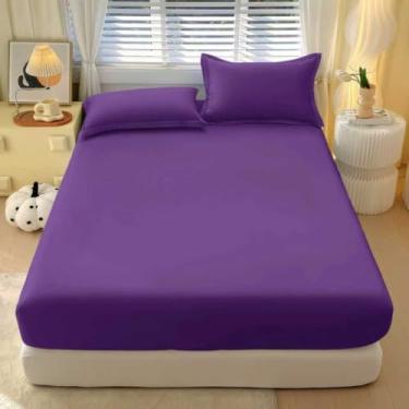 Imagem de Jogo de Lençol com Elástico Estampado Tropical 400 Fios Para Cama Solteiro Casal Queen Micropercal Estampado(Lilas,CASAL 3 Peças)