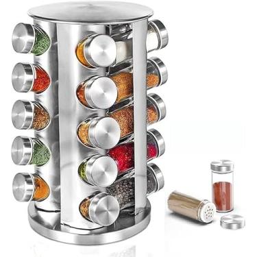 Imagem de Porta Tempero 20 Potes Condimento Inox Suporte Giratório cozinha Decoração ETIQUETA, CANETA