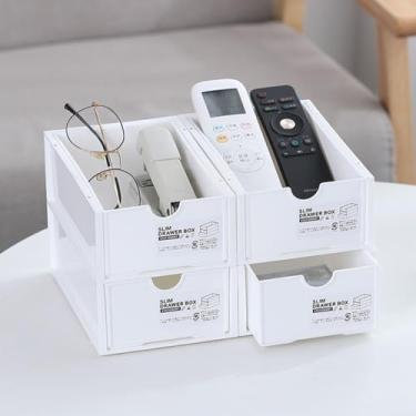 Imagem de Caixa de armazenamento empilhável de gaveta, recipiente organizador branco para mesa, armário, caixa de plástico que economiza espaço com design de fácil acesso (1 peça)