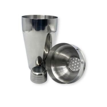 Imagem de Kit Coqueteleira 5 Peças, 550ml, Aço Inox, com Separador, Mini Copo Dosador, Misturador e Pinça para Gelo, 22cm