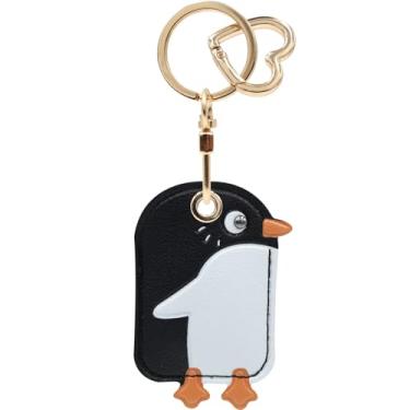 Imagem de Capa MC Fashion de couro PU compatível com AirTag, linda capa de rastreador GPS pinguim pingente chaveiro (preto)