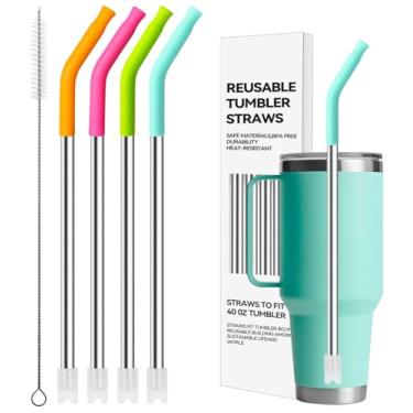 Imagem de Bluwing Canudos de metal com ponta de silicone para copo YETI de 1,2 litros, 4 canudos reutilizáveis de aço inoxidável para YETI de 1,2 l, copo Stanley de 850 g (cor 4)