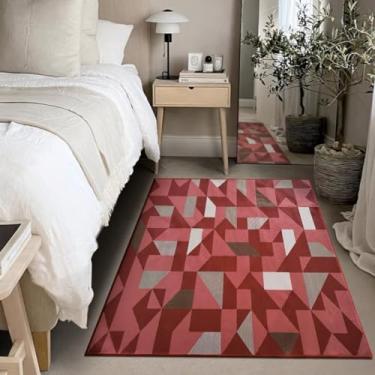 Imagem de 1 Tapete Quarto Beira Cama Antiderrapant 100X150 Js Do Zi Vr (M10 Vermelho - Geométrico Abstrato Moderno)