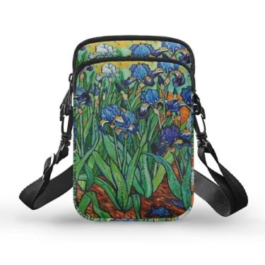 Imagem de Flashideas Bolsas transversais femininas para celular, bolsa de ombro, organizador de armazenamento para bolsa, bolsa de peito para viagens, Iris de Van Gogh, One Size