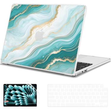 Imagem de G JGOO Compatível com MacBook Air 13 polegadas 2025 2024 2023 2022 M4 A3240 M3 A3113 M2 A2681, capa rígida de plástico para MacBook Air de 13,6 polegadas + capa de teclado + protetor de tela, mármore
