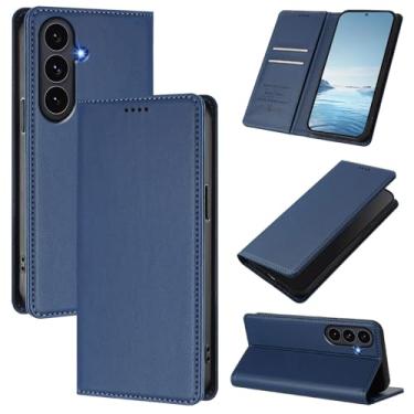 Imagem de Capa carteira fina para Samsung Galaxy A35 5G com capa flip magnética, compartimentos para cartões e suporte, bloqueio RFID, compatível com carregamento sem fio, capa protetora à prova de choque (azul
