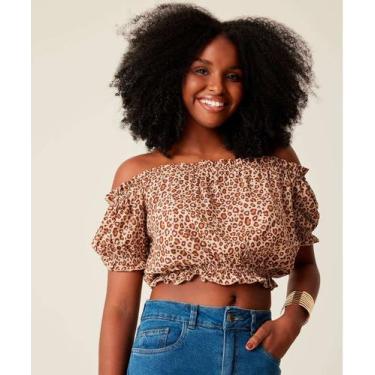 Imagem de Blusa Cropped Ciganinha Feminina Estampada Manga 3/4 M-71042 - Marisa,