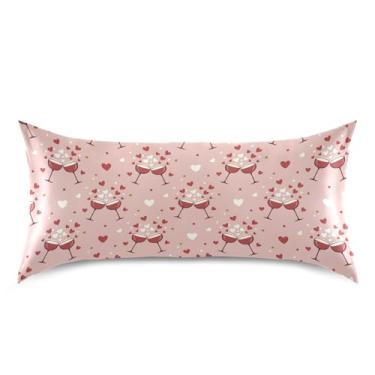 Imagem de Wassud Clinking Red Glasses Fronha de cetim de dia dos namorados para cabelo e pele fronhas de seda lisa king size respiráveis com fecho de envelope