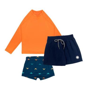Imagem de Kit 3 Peças 1 Blusa +1 Sunga Boxer +1 Shorts Tactel Praia - Fofotinhos
