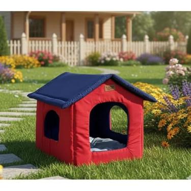Imagem de Cama Toca Iglu para Cães e Gatos – Casinha Pet Desmontável com Zíper e Almofada Lavável(Vermelha)