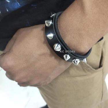 Imagem de Pulseira Spike bracelete de rock roqueiro masculina feminina em materi
