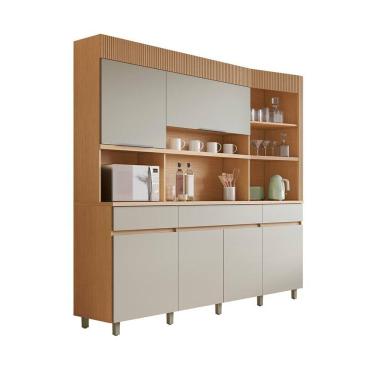 Imagem de Cozinha Compacta Realeza 100% MDF 6 Portas 3 Gavetas Carvalho e Greige