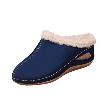 Imagem de Chinelo feminino casual versátil forrado quente plus size uma tira salto plataforma sandálias de sola grossa outono inverno, Azul royal, 38