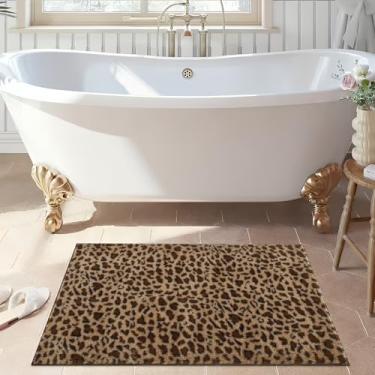 Imagem de LHAIFA Tapetes de banheiro com estampa de leopardo tapete fofo de guepardo 61 x 91 cm tapete de banheiro antiderrapante tapete de banheiro lavável tapete de chuveiro para pia chuveiro penteadeira