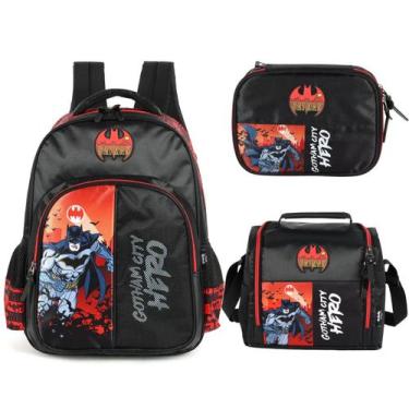 Imagem de Kit mochila escolar lancheira estojo menino bolsa original batman, Ver