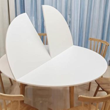 Imagem de Apenas tampo de mesa redonda de 47 a 87 polegadas, mesa dobrável de um quarto de madeira, mesa útil para cozinha, mesa lateral de café, textura de mármore mogno de teca de nogueira (branco, 120 cm))