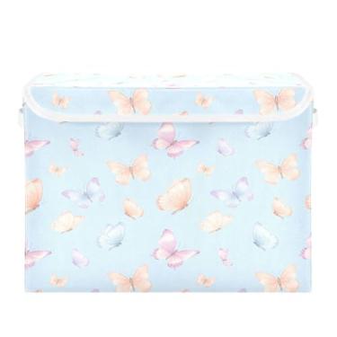 Imagem de Burbuja Caixa de armazenamento de borboletas com tampa e alças, grande caixa de armazenamento dobrável para prateleiras armário quarto escritório organizador