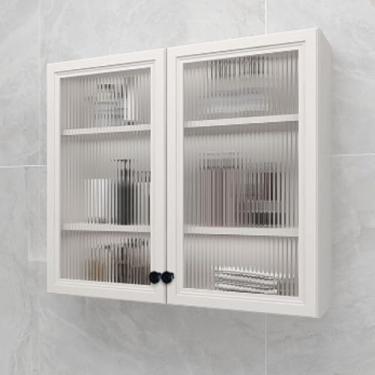 Imagem de Armários de parede de alumínio com portas de vidro - Armazenamento versátil para banheiro, cozinha, quarto e sala de estar - Armário elegante de temperos e utilitários (70 x 69 cm)