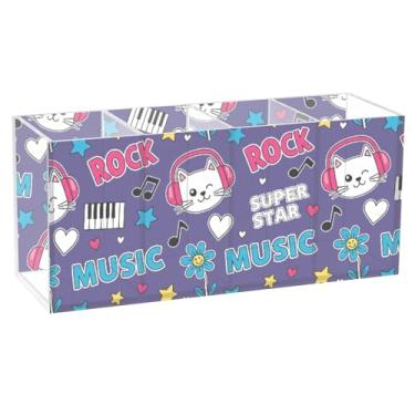 Imagem de Burbuja Porta-canetas de acrílico de desenho animado de gato de rocha, 4 compartimentos, suporte de lápis transparente para pincel de maquiagem estacionário, acessórios de mesa de escritório em casa