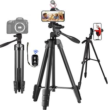 Imagem de Tripé de câmera de 139 cm com bolsa de viagem, tripé de celular com controle remoto, tripé de viagem portátil de alumínio com suporte de telefone para telefone/câmera/projetor/DSLR/SLR